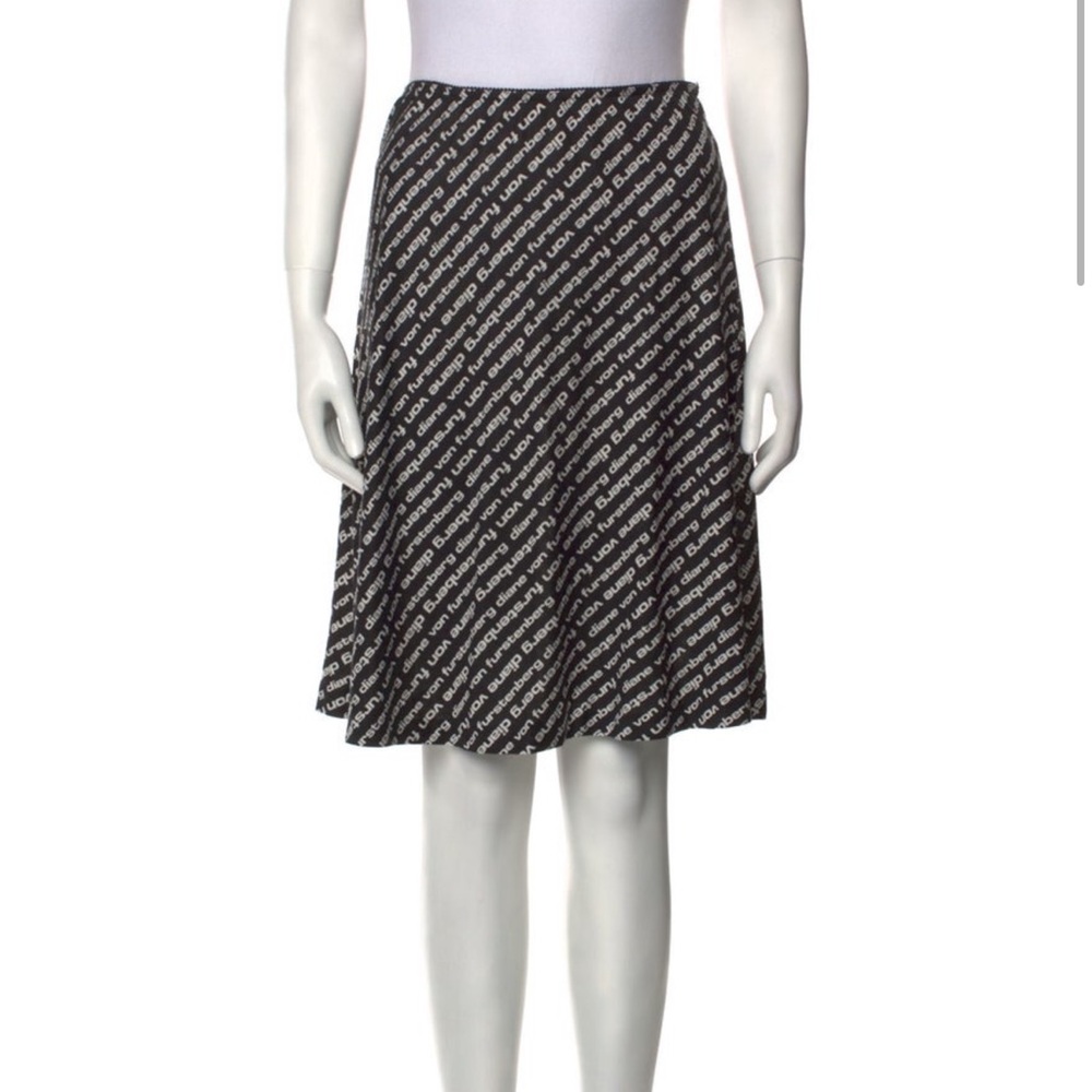 Diane Von Furstenberg Black and White Logo Print Skirt